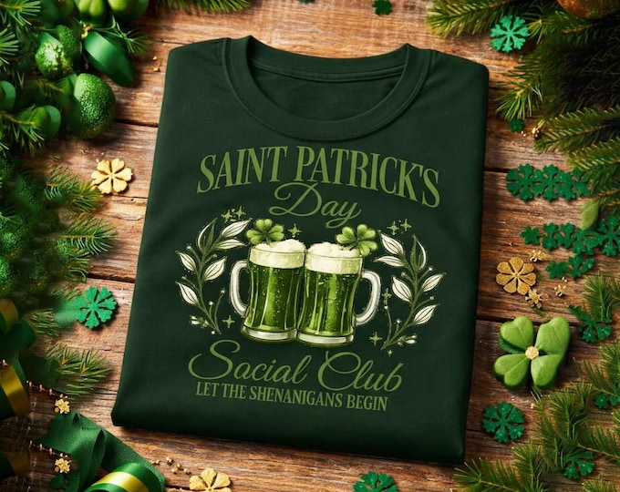 St Patrick’s Day Social Club Shirt • Retro Irish Beer Garden Tee | Green Beer Toast Hoodie | Vintage St Paddy’s Day Group Shirt