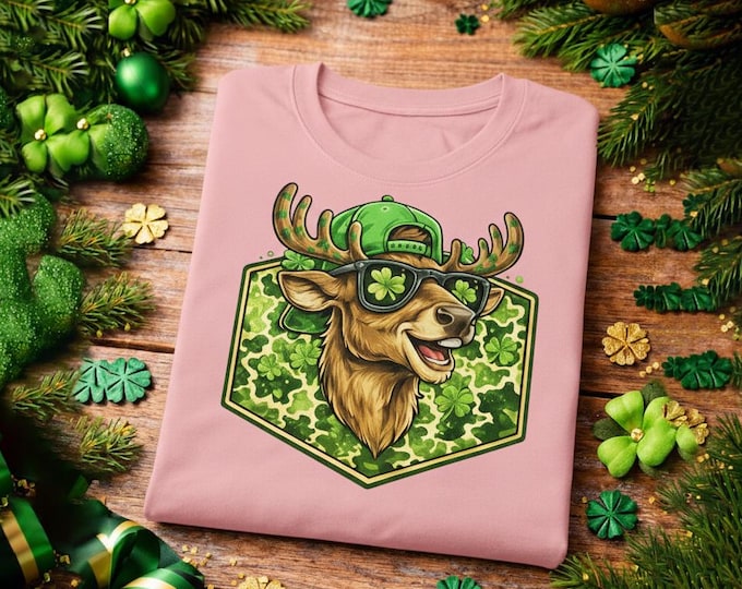 Funny St Patrick’s Day Moose Shirt, Irish Shamrock Deer T-Shirt, Lucky Green Hoodie, St Paddy’s Day Sweatshirt | St Paddy’s Day Party Outfit