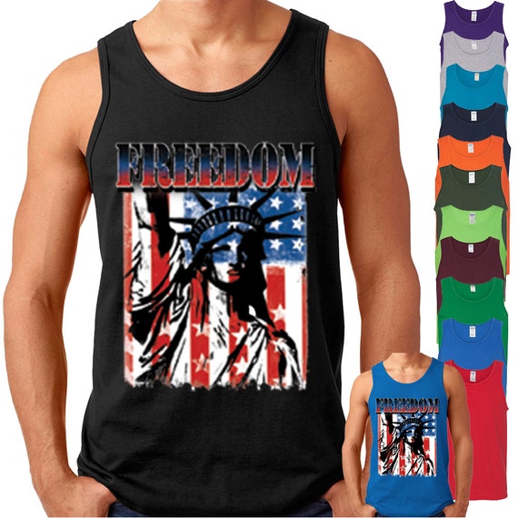 Freedom The Statue of Liberty Lady TANK TOP Patriotic Tattered Vintage USA Flag Women tee shirt American Flag Womens Tee Racerback Tank Top