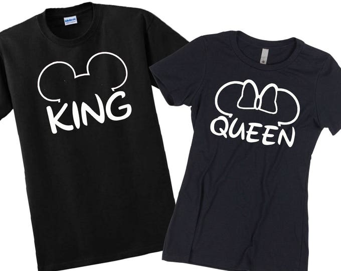 Couple Tshirt King Queen Mouse Ears TSHIRT Couple Tee Shirt Cartoon King Queen Shirt