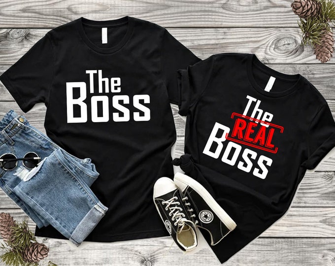 The Real Boss The Boss Couple TSHIRT Cartoon- Funny Couple Tee Shirt Couple T-Shirt