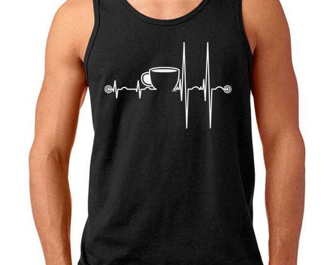 Coffee Cup Heartbeat MAN TANK TOP Funny Coffee Morning Tee Tank Top