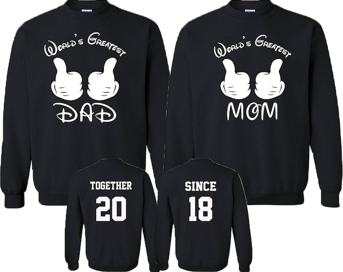 Couple Matching CREWNECKS WORLD'S Greatest Boyfriend Dad Mom Since Back Side Date Numbers Front Back Matching Couple Sweatshirts