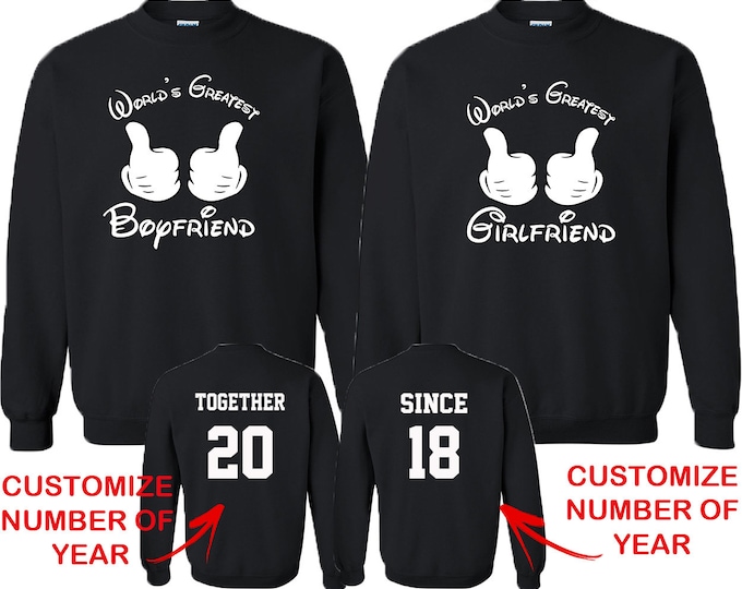 Couple Matching CREWNECKS WORLD'S Greatest Boyfriend Girlfriend Together Since Back Side Date Numbers Front Back Matching Couple Sweatshirts