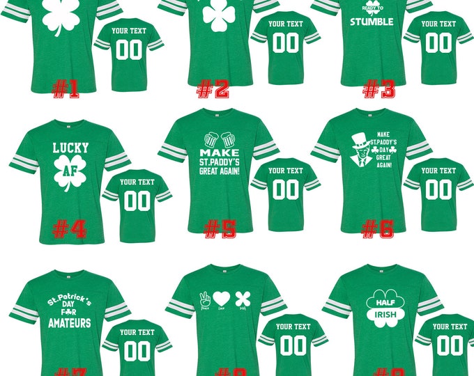 Customized St Patrick's Day Tees UNISEX Cotton Jersey Irish Drinking Clover Shamrock St Paddys Party Tee Shirts Name Number Personalized Tee