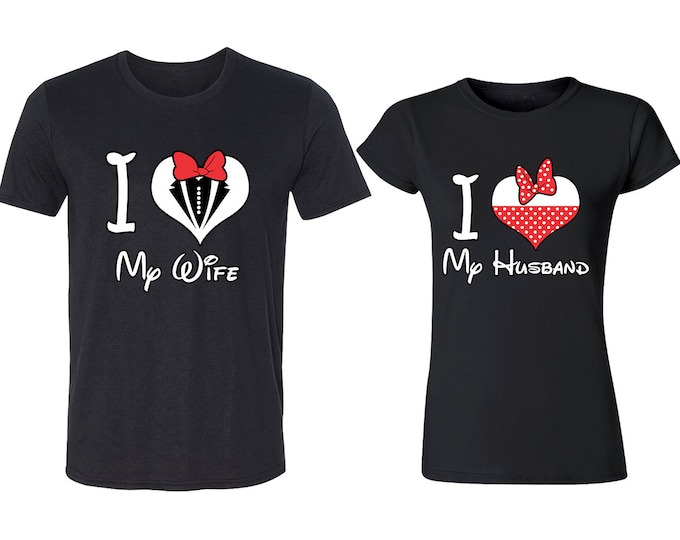 I Love My Wife I Love My Husband TSHIRT Cartoon Heart Letters Couple Best Matching Tee Shirt T-Shirt