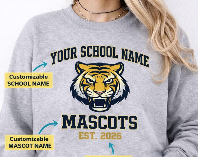 Custom School Mascot Shirt, Personalized Team Name Hoodie, Custom Back Name & Number, High School College Spirit Shirt, Game Day Sweatshirt