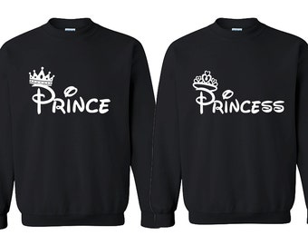 Prince Princess FASHION Couple CREWNECK Sweatshirt Best Couple Sweaters (BLACKsBLACK)