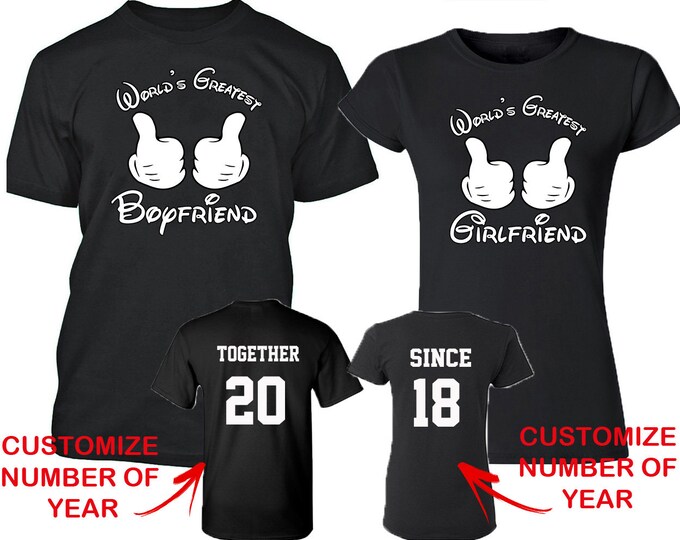 Couple Matching TSHIRT WORLD'S Greatest Boyfriend Girlfriend Together Since Back Side Date Numbers Front Back Matching Couple Tee Shirts