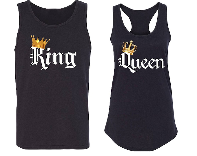 King Queen TANK TOP COLOR Gold Crown White Font Best Matching Love Couple