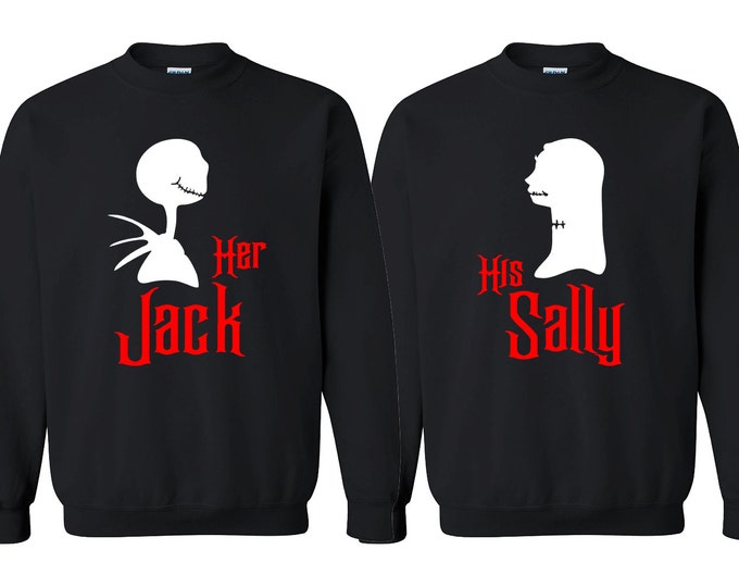 Halloween Jack Sally Couple Funny CREWNECK Sweatshirt Her Jack His Sally Boo Halloween CREWNECK Scare Couple Sweatshirt