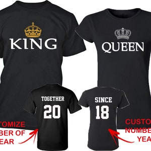 Camisetas a juego para parejas de ancianos, rey y reina, juntos desde el reverso, fecha, números, frente y espalda