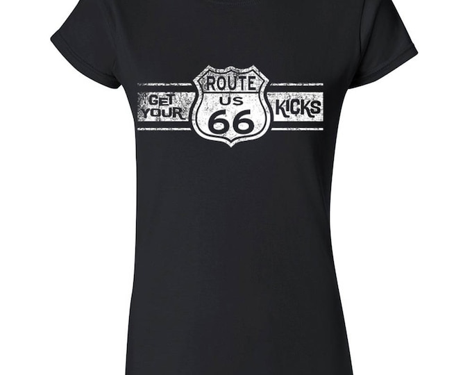 WHITE Route 66 Lady TSHIRT Route Us 66 Get Your Kick Womens Tee Shirts