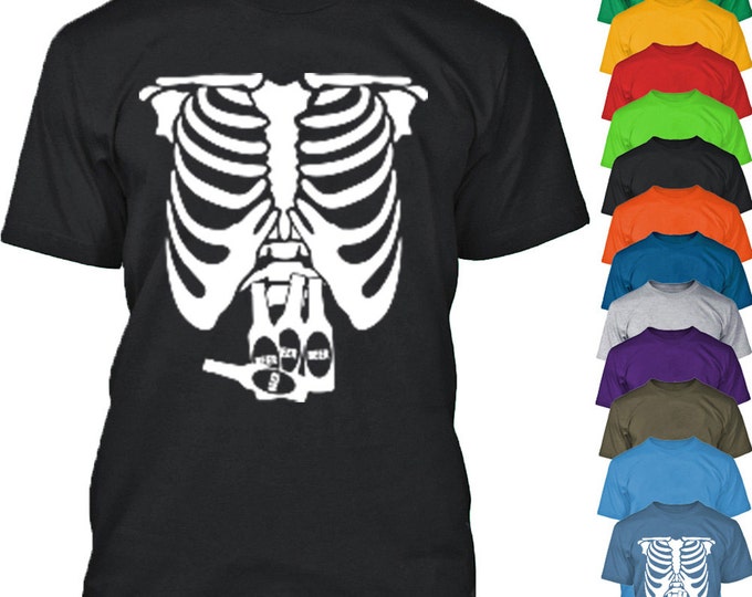 Beer SKELETON Rib Cage TSHIRT Halloween Costume Shirt Pregnancy Costume Halloween Beer Bottles Tee