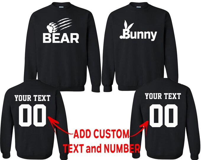 BEAR BUNNY Couple Matching CREWNECK Together Since Back Side Date Numbers Front Back Matching Couple Sweatshirts