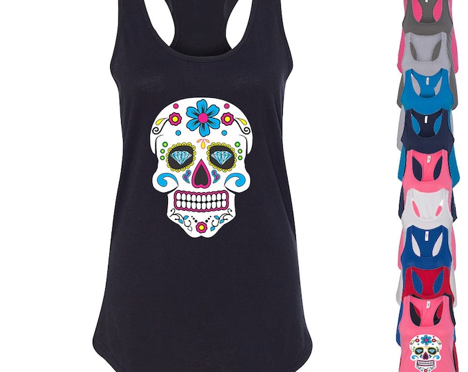 Sugar Skull LADY  TANK TOP Shirt Day of the Dead Mexican Celebration Lady Tank Top Calavera Dia de los muertos Skull Tee Women TankTop Skull