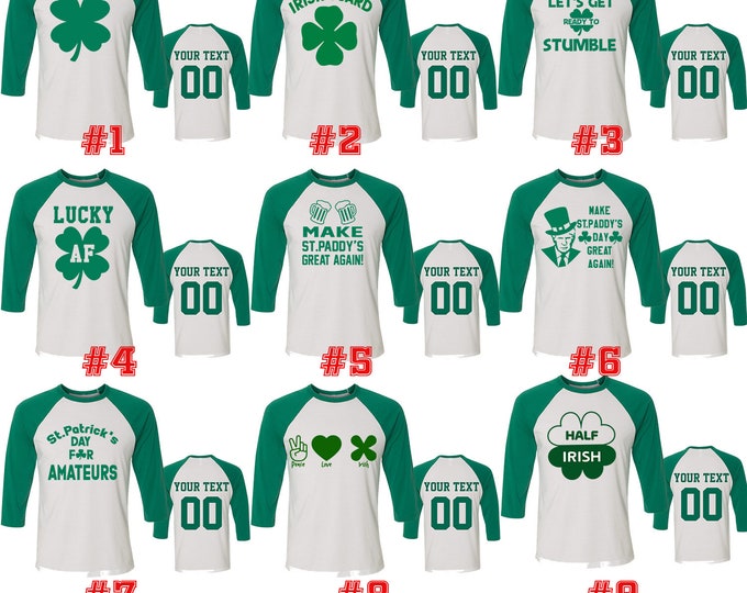 Customized St Patrick's Day BASEBALL Raglan Shirt Irish Drinking Party Clover Shamrock St Paddy's Party Name Number Personalized Tee