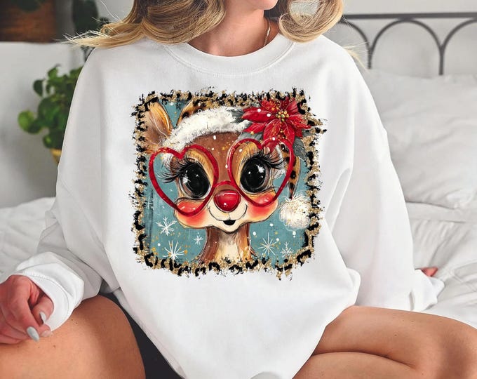 Reindeer Brushstroke Christmas Shirt • Holiday T-Shirt or Sweatshirt • Retro Xmas Unisex Crewneck