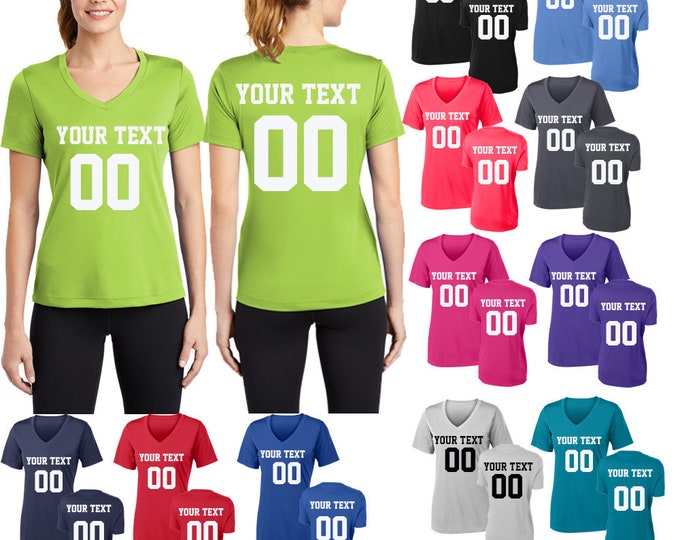 Personalized Lady Vneck LightWeight Polyester Performance Shirt Training Yoga Gym Volleyball Football Jersey Add Customize Name Number 353