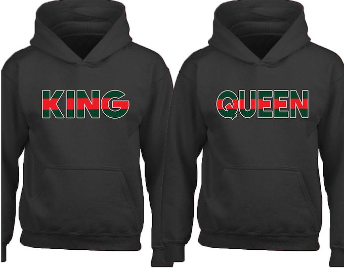 King Queen HOODIE GREEN RED Line Fashion Style Couple Hoodie Sweatshirt