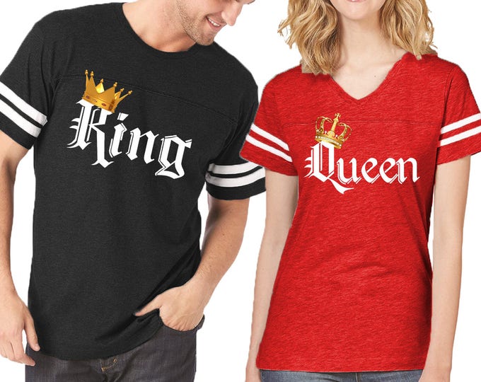 Couple Matching Shirts COLOR King Queen FOOTBALL JERSEYS Customized His and Hers Love Tshirts Tees