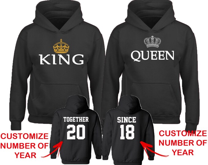 King Queen OLD Couple Matching HOODIES Together Since Back Side Date Numbers Front Back Matching Couple Sweatshirts