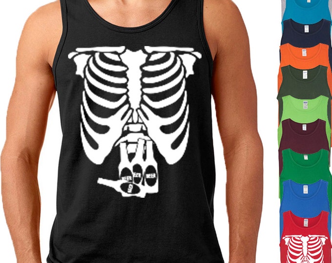Beer SKELETON Rib Cage CREWNECK Sweatshirt Halloween Costume TANK Top Tee Pregnancy Costume Halloween Beer Bottles Tank Top