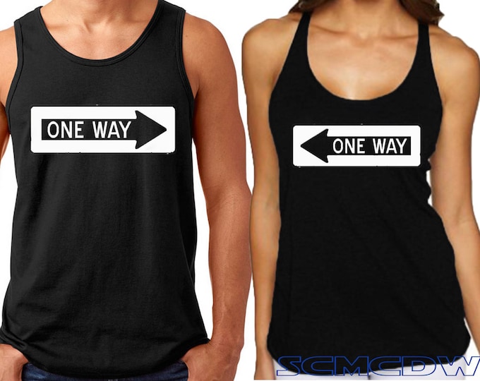 Couple Tank Top One Way Valentines Couple Tank Top Traffic Sign Funny Tank Tee