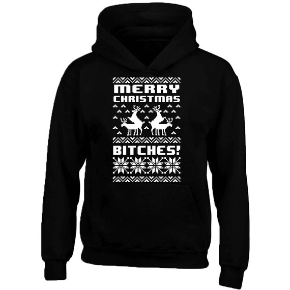 Santa Hat Unisex Pullover Hoodie PUSHING BLACK Merry Christmas