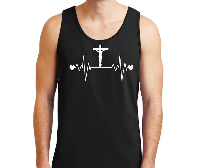 JESUS Heart Beat Tank Top for MEN Christian Religious Faith Disciple Church Shirts Jesus Christ Shirts