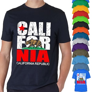 CALIFORNIA REPUBLIC Mens Tshirt Vintage California Tee Shirt Cali flag California Men T-shirt California Bear Printed California Tshirt