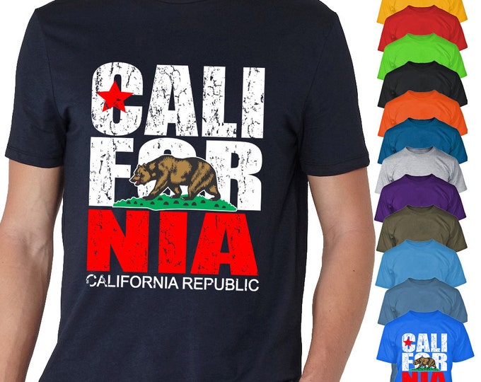 CALIFORNIA REPUBLIC Mens Tshirt Vintage California Tee Shirt Cali flag California Men T-shirt California Bear Printed California Tshirt
