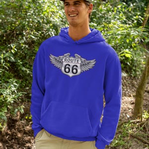WINGS Route 66 Unisex HOODIE Route Us 66 Sweatshirt Get Your Kick On Route 66 Hoodie Retro Travel Gift – USA Highway Hoodie  Adventure Wear