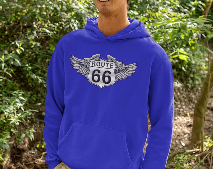 WINGS Route 66 Unisex HOODIE Route Us 66 Sweatshirt Get Your Kick On Route 66 Hoodie Retro Travel Gift – USA Highway Hoodie  Adventure Wear