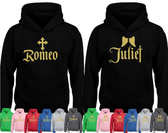 HAND Made Romeo Juliet Couple HOODIE Sweatshirt GOLD Cartoon- Funny Couple Hood Sweater Couple Hooded Sweatshirt