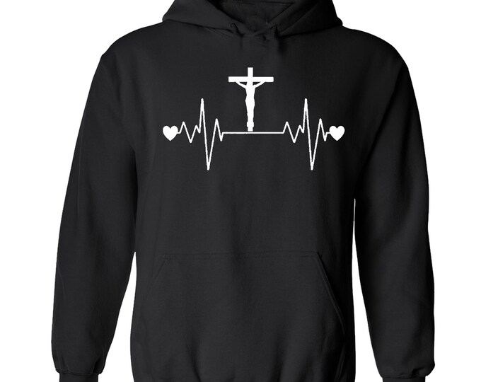 JESUS Heart Beat HOODIE Sweatshirt Christian Religious Faith Disciple Church Shirts Jesus Christ Sweater