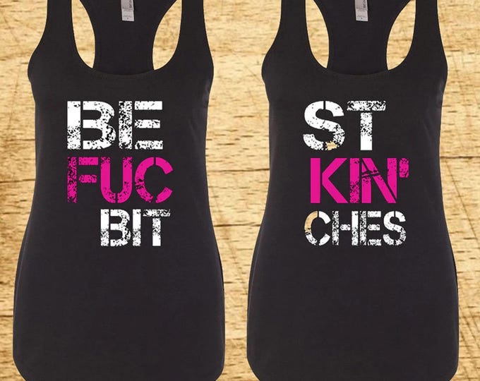 Best Friends Couple Tank Top Tee BFB Tank Top BLACK Recerback Tank Best Fucking Bitches Shirts Couple Tank Top BFF Best Couple T-shirt 6933