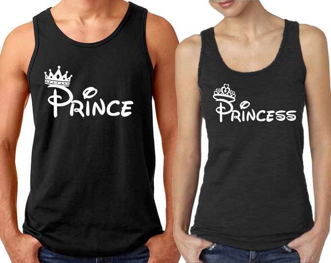 Prince Princess FASHION Couple TANKTOP Tee Matching Prince Princess Best Couple Tank Top Tee (BLACKsBLACK)