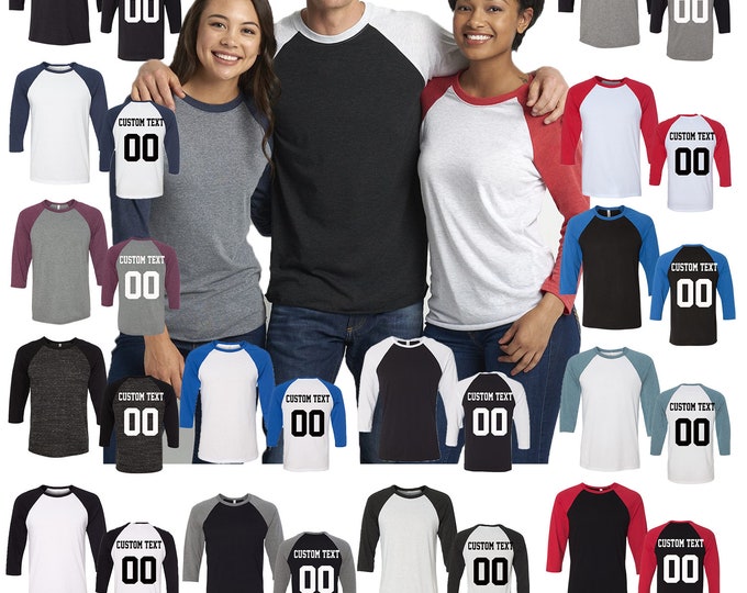 Customized Baseball Raglan Unisex Three Quarter Sleeve Baseball T-Shirt Personalized Your Own Baseball Shirt Sport Fan Add Name Number Team
