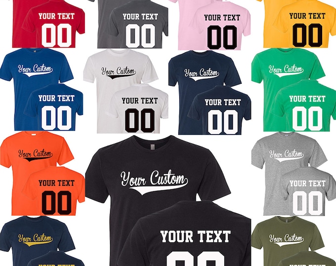 Custom Script with Personal Front Back T-Shirt - Baseball Tail Name Number Add Your Name Number Team Create Your Jersey
