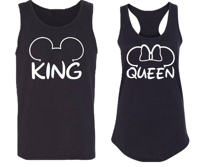 Couple Tank Top King Queen Mouse Ears TANK TOP Couple Tee Tank Cartoon King Queen Tank Top