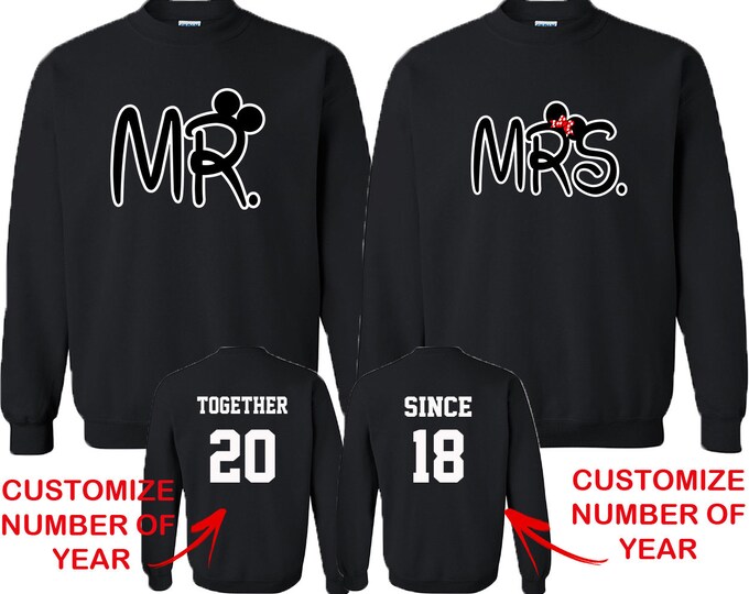 Couple Matching CREWNECKS NEW Mr Mrs Together Since Back Side Date Numbers Front Back Matching Couple Sweatshirts