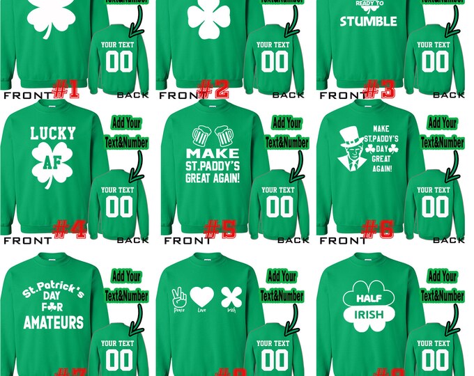 Customized St Patrick's Day CREWNECK Unisex Sweatshirt Irish Drinking Party Clover Shamrock St Paddy's Party Name Number Personalized Tee