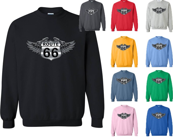 WINGS Route 66 UNISEX CREWNECK Route Us 66 Sweatshirt Get Your Kick On Route 66