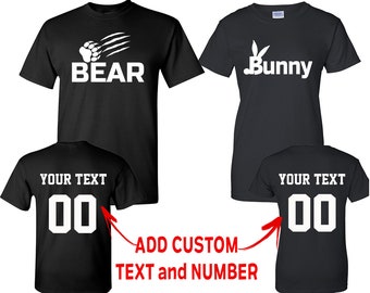 BEAR BUNNY Couple Matching SHIRTS Together Since Back Side Date Numbers Front Back Matching Couple Tshirts