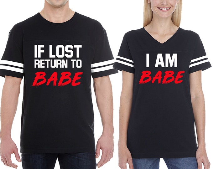 If Lost Return BABE Fine JERSEY Style Couples Matching Tshirt Jersey Couples Stripes Shirts