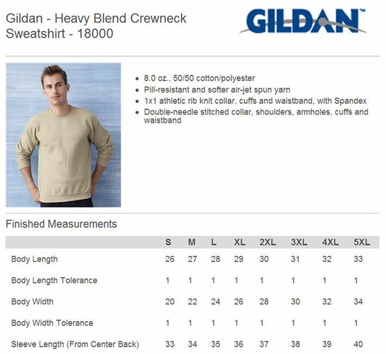 Puede incluir: Una sudadera con capucha Gildan Heavy Blend de color beige con una tabla de tallas en pulgadas. La sudadera est&aacute; hecha de 50% algod&oacute;n y 50% poli&eacute;ster.