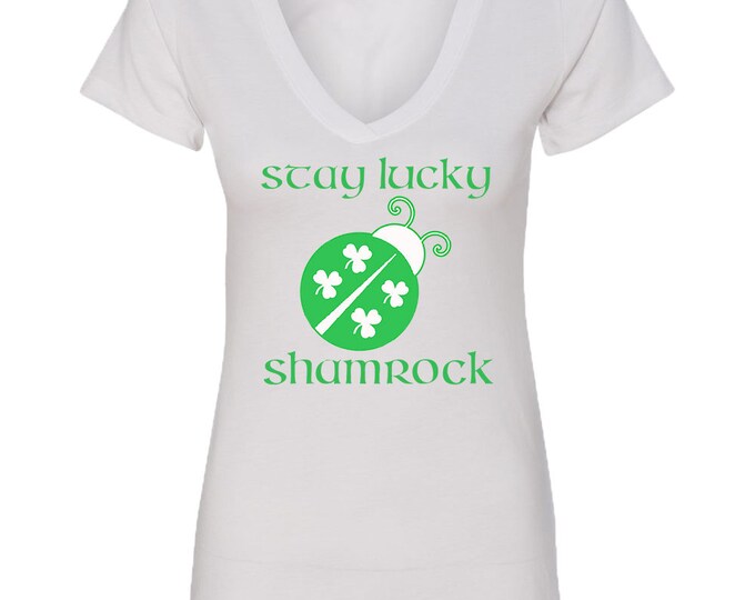ST Patrick's Day T SHIRT Lady VNECK Saint Pattys Tee & Irish Outfits St. Patrick's Ladybug