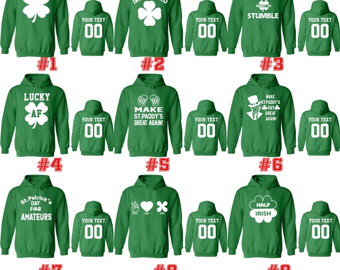 Customized St Patrick's Day HOODIE Unisex Sweatshirt Irish Drinking Party Clover Shamrock St Paddy's Party Name Number Personalized Tee