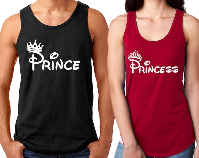 Prince Princess FASHION Couple TANKTOP Tee Prince Princess Best Couple Tank Top (BLACK-Red)